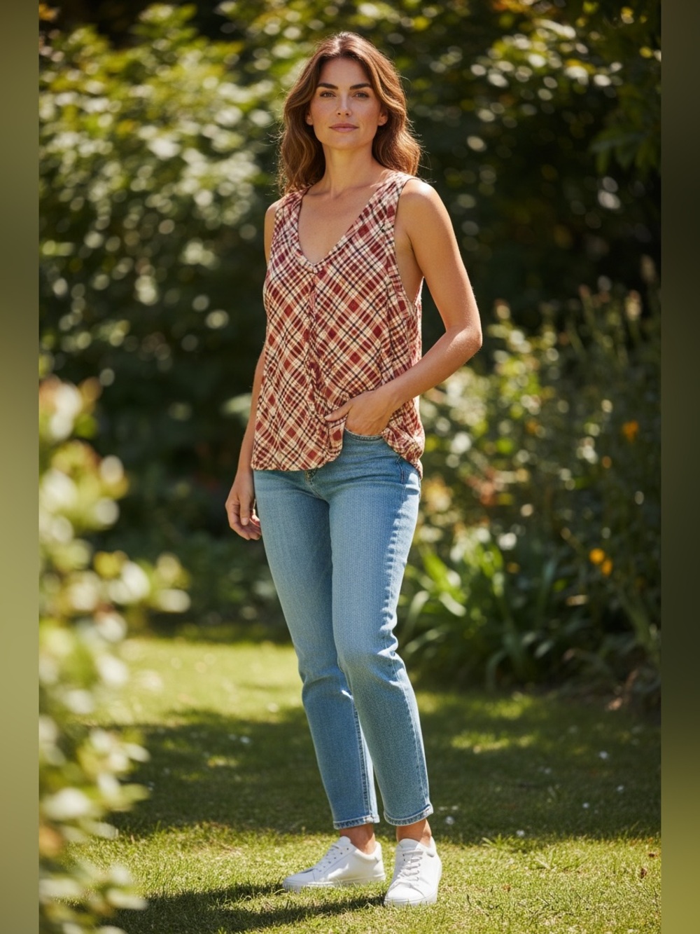 torrid Rust and Cream Plaid V-Neck Tank